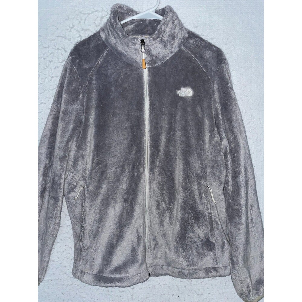 The North Face Women's XL Jacket Gray Furry Fleece Osito Teddy Full Zip Warm